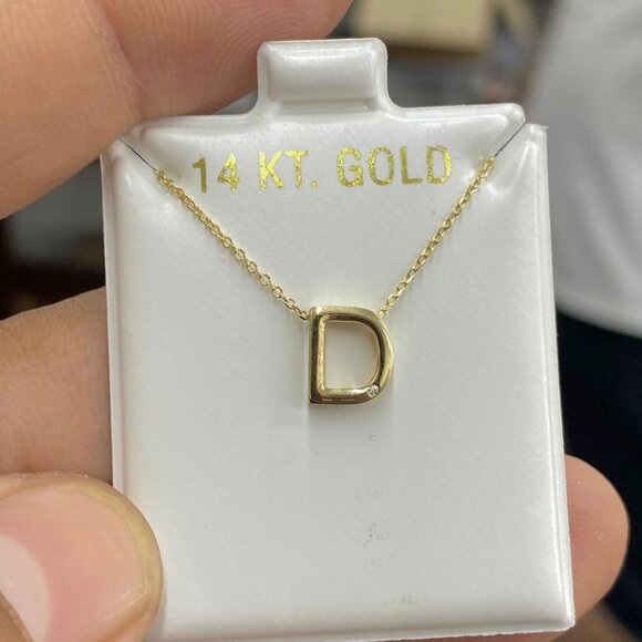 14K Yellow Gold Necklace Pendant Letters CZ Cable Link Chain 18" Jewelry Unisex - Picture 4 of 13